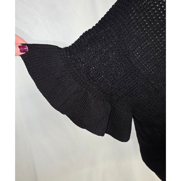 Women's Black Knit Ruffle Sleeve Sweater Size Medium - Picture 3 of 9